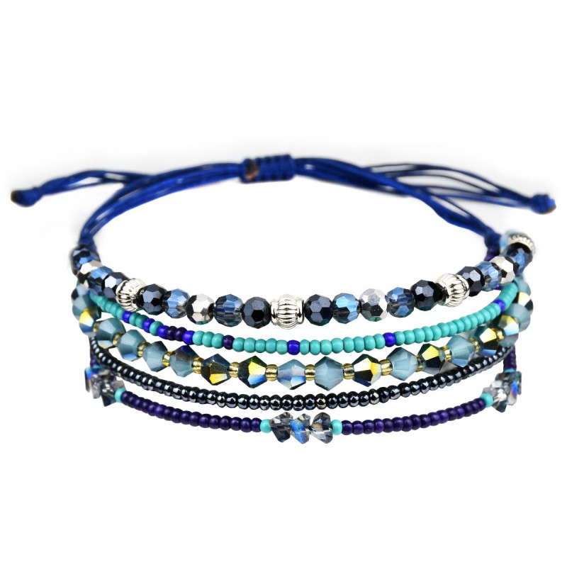 Bohemian multi-layer natural gravel crystal beaded bracelet