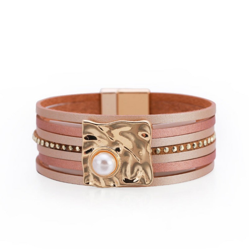 Bohemian Multi-layered Leather Buckle with Pearl Bracelet
