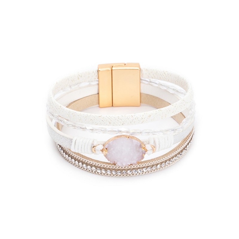 Crystal Studded Vintage Ethnic Style Beaded Leather Bracelet