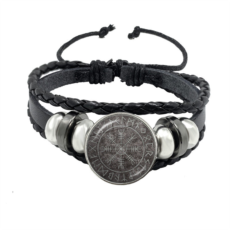 Compass Time Gem Retro Punk Leather Adjustable Bracelet