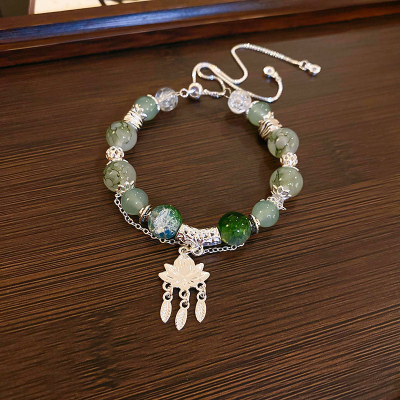 Tide Elegant Pearl Crystal Jade Double Circle Bracelet