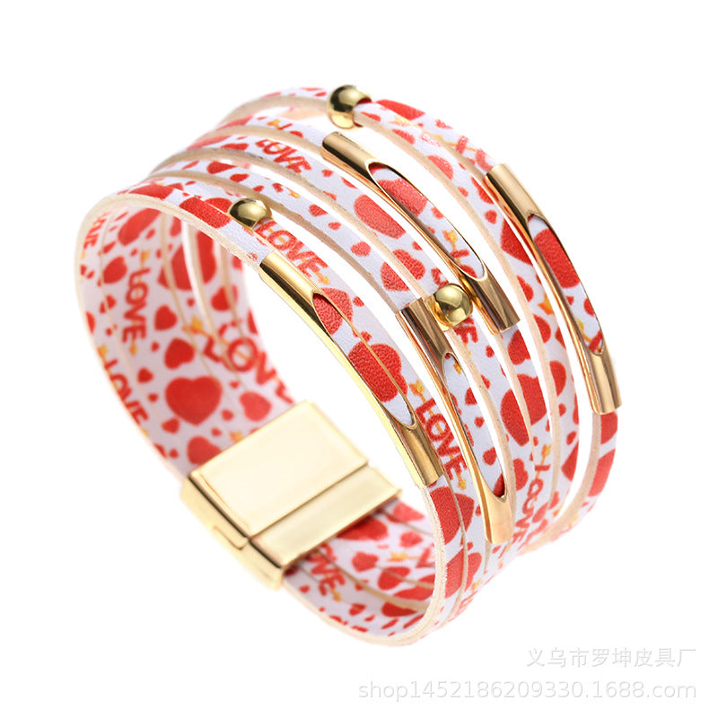 Alloy Tube Magnet Buckle Valentine's Day Leather Bracelet OLY-BT-LuoKun001