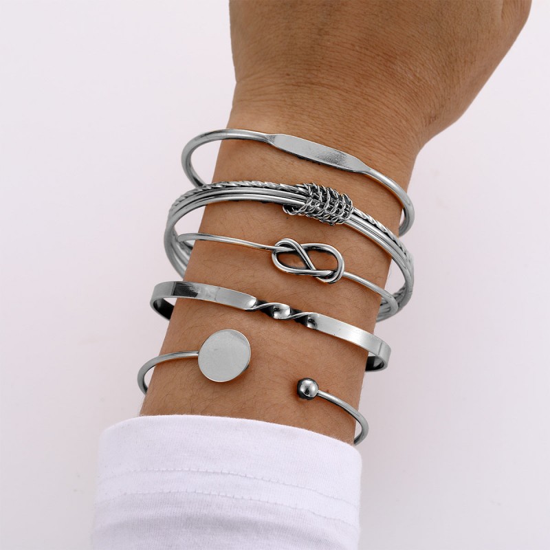Creative geometric smooth open knot bracelet 5-piece set