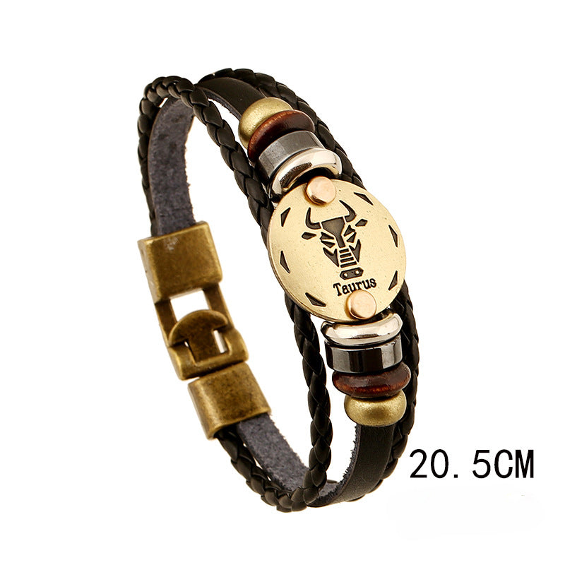 Vintage 12 Zodiac Cowhide Multi-layer Bracelets