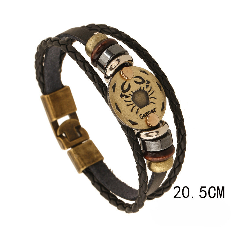 Vintage 12 Zodiac Cowhide Multi-layer Bracelets