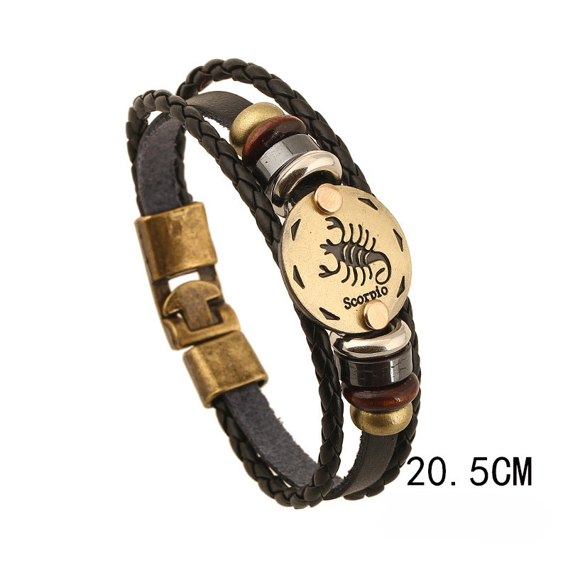 Vintage 12 Zodiac Cowhide Multi-layer Bracelets